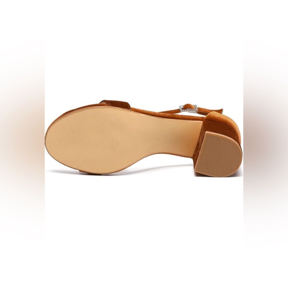 NIB Amoji Brown Velvet Sandals - Picture 6 of 7